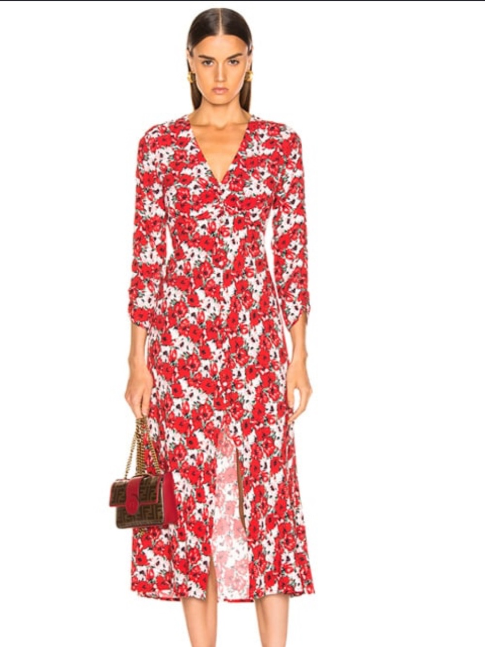 RIXO Red Floral Satin Slip Dress